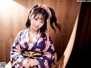 A woman in a kimono posing for the camera.