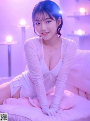 A woman in a white outfit posing for a picture.