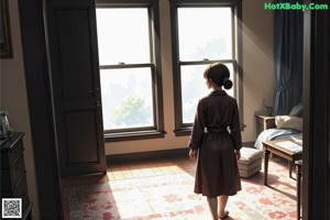 A woman sitting on a chair in a room.