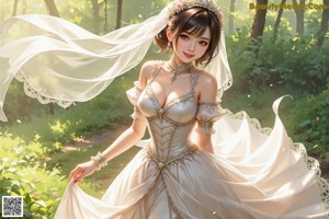 a woman in a wedding dress with a tia