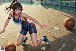 A woman holding a basketball on top of a basketball court.