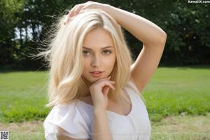 A woman in a white shirt is posing for a picture.