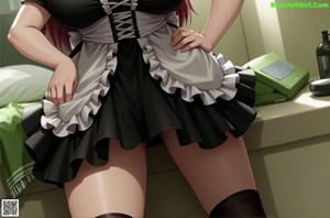 A woman in a maid outfit is posing for a picture.