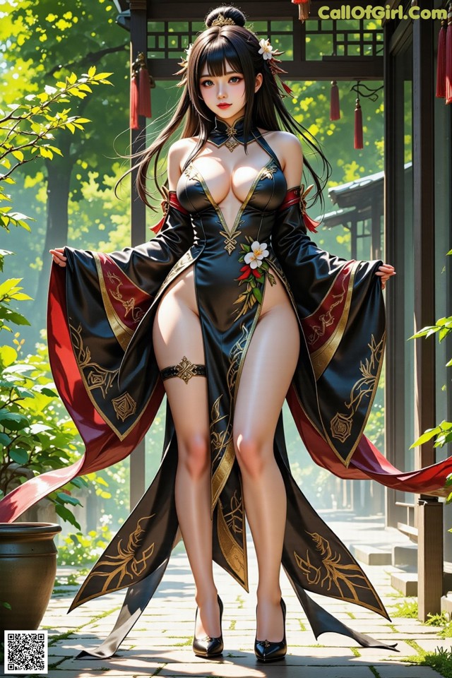 Hentai - The Frozen Elegance That Melts Starlight Set.1 20250104 Part 4 No.a221c2 A woman in a black and red dress posing for a picture.